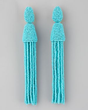 Oscar de la Renta Long Beaded Tassel Earrings - Turquoise.jpg